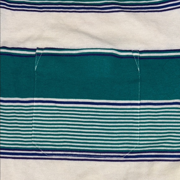 On Your mark Turquoise and White Horizontal Striped Polo Shirt Front Pocket - Picture 4 of 5
